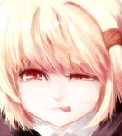  :p :q bad_id bad_pixiv_id blonde_hair close-up face rumia shamo_(koumakantv) slit_pupils solo squinting tongue tongue_out touhou uneven_eyes 
