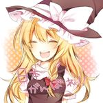  2011_sendai_earthquake_and_tsunami :d =_= bad_id bad_pixiv_id blonde_hair closed_eyes face hat kirisame_marisa nayuta_(scarlet-noize) open_mouth smile solo touhou witch_hat 