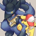  ashchu hat hindpaw lucario male pikachu pok&eacute;mon red_eyes tsu_ji yellow_eyes 