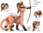 amber_eyes angry annoyed arrow bow_and_arrow breasts brown_hair chakat confused hair herm hindpaw intersex kacey long_brown_hair long_hair model_sheet nipples taur whiskers windsong 