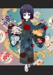  :o bad_id bad_pixiv_id floral_print hyara japanese_clothes kimono original purple_eyes purple_hair sandals short_hair socks solo 