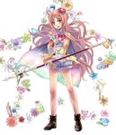  atelier_(series) atelier_meruru bare_legs blush bottle bow breasts cape cleavage crown floral_background flower full_body green_eyes half_updo hand_on_hip long_hair medium_breasts merurulince_rede_arls multicolored multicolored_cape multicolored_clothes open_mouth orange_hair red_bow red_flower red_rose ribbon rose shoes skirt smile solo sonictune wand white_bloomers yellow_skirt 