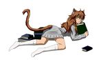  animal_ears book brown_hair cat_ears footwear highres iichan.ru mascot neko ribbon ru-chans socks uvao-tan yellow_eyes 