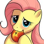  cute eating equine female feral fluttershy_(mlp) friendship_is_magic horse kloudmutt looking_at_viewer mammal my_little_pony peach plain_background pony solo white_background 