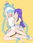  aizawa_chizuru bdsm blue_hair bondage bound ikamusume multiple_girls mutiple_hands mutipule_hands panties purple_hair self_bondage shinryaku!_ikamusume tickled tickling tied_up underwear white_panties 