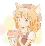  animal_ears cake cat_ears face flat_chest food mouth_hold orange_hair original shirotaka_(shirotaka) solo 