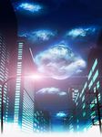  city cityscape cloud lamppost moon night night_sky no_humans original power_lines scenery sky tom_(drpow) 