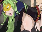  1girl all_fours areolae blush breasts clothed_female_nude_male doggystyle erect_nipples green_hair hanging_breasts hat huge_breasts legs long_hair mask nipples no_bra open_mouth president_(adult_bank) saliva sex star_driver sweat thighs toku_(tokuhp) vaginal watanabe_kanako wk15 