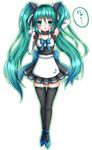  aqua_eyes aqua_hair bow choker elbow_gloves gloves hatsune_miku highres long_hair maid nyan paw_pose shitou simple_background skirt solo thighhighs twintails very_long_hair vocaloid 