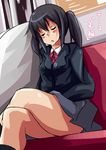  black_hair closed_eyes crossed_legs drooling fuyutsuki_asuto k-on! long_hair nakano_azusa saliva school_uniform sitting sleeping sleeping_upright solo thick_thighs thighs twintails 