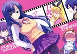  3girls :&lt; :o anger_vein argyle argyle_sweater_vest breasts crossdressing doll film_strip hair_ornament hayama_tatsukichi isurugi_mio large_breasts long_hair mm! multiple_girls non-web_source o_o open_mouth otoko_no_ko pantyhose purple_hair purple_skirt sado_tarou school_uniform short_hair skirt sweater_vest takezawa_aki yuuno_arashiko 