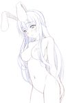  animal_ears blush breasts bunny_ears collarbone large_breasts lineart long_hair looking_down monochrome nude reisen_udongein_inaba sin-go solo touhou very_long_hair 