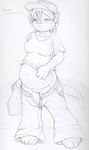  barefoot belly female fupa half-closed_eyes hat monochrome ollie_canal otter pregnant shirt_pull sketch solo tired 