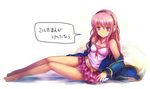  barefoot camisole frills gathers headphones kara_(color) long_hair pink_hair skirt solo tantei_opera_milky_holmes thigh_gap tooyama_saku translation_request 