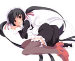  apron black_hair brown_eyes k-on! long_hair lying maid nakano_azusa on_side solo sora_to_umi thighhighs twintails 