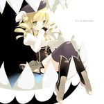  bad_id bad_pixiv_id beret blonde_hair charlotte_(madoka_magica) drill_hair english fang hair_ornament hat mahou_shoujo_madoka_magica mami_mogu_mogu open_mouth puffy_sleeves shiratama_(shiratamaco) spoilers thighhighs tomoe_mami yellow_eyes 