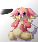  big_eyes blue_eyes blush breasts bukkake cum cum_covered cum_in_pussy cum_inside cum_string disembodied_penis duo ears excessive_cum female hair_tuft hand_on_chest kneeling male messy nintendo okunawa penis plain_background pok&#233;mon pussy size_difference small_breasts tail video_games white_background 