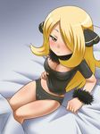  awa black_panties blonde_hair blush breasts cameltoe cleavage hair_over_eye hair_over_one_eye panties pokemon shirona_(pokemon) underwear 