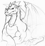  claws dragon fangs horns looking_at_viewer lying male muscles reptile scalie sketch solo timberwolfmax wings 