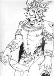  artimas balls claws collar dragon ear_piercing earring erection face_markings fangs grin horns looking_at_viewer male markings muscles nipple_piercing nipple_ring nipples penis piercing pointy_ears reptile scalie sketch solo tattoo 