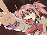  aru-sci bad_id bad_pixiv_id face foreshortening hands kaname_madoka mahou_shoujo_madoka_magica mitakihara_school_uniform night outstretched_hand pink_eyes pink_hair reaching running school_uniform short_hair solo tears twintails 