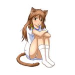  animal_ears brown_hair cat_ears footwear iichan.ru mascot neko panties ribbon ru-chans socks underwear uvao-tan yellow_eyes 