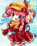  aguri_(aguri0406-aoi) birthday blue_eyes blush bow dress hair_rings happy hat pink_hair ribbon sherlock_shellingford short_hair sidelocks solo tantei_opera_milky_holmes v yellow_bow 