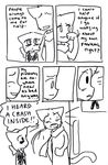  bittersweet_candy_bowl black_and_white cat comic dialog disaster_dominoes english_text feline female lucy lucy_(bcb) male mammal mike mike_(bcb) monochrome plain_background scarf sketch surprise taeshi_(artist) text white_background worried 