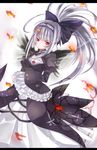  alternate_hairstyle blush bow dress frills gothic_lolita hair_bow hairband hall_jion lolita_fashion long_hair ponytail red_eyes rozen_maiden silver_hair sleeves_past_wrists solo suigintou wings 