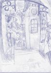  city cityscape clock clock_tower exit mr_dog sketch 