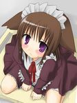  animal_ears brown_hair hinata-bokko_(sanpo_fuumi) maid maid_headdress original purple_eyes solo 