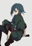  bad_id bad_pixiv_id boots braid gloves green_hair inazuma_eleven inazuma_eleven_(series) kaimuari long_hair male_focus military military_uniform mistorene_callus purple_eyes sitting skeptical solo uniform 