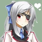 bad_id bad_pixiv_id bow eyepatch hair_bow heart infinite_stratos laura_bodewig long_hair necktie pako_(moto_paco) ponytail red_eyes silver_hair simple_background solo uniform upper_body 