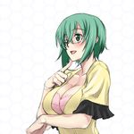  bra breast_hold breasts cleavage green_eyes green_hair infinite_stratos large_breasts lingerie satou_atsuki short_hair solo underwear yamada_maya_(infinite_stratos) 