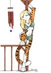  balcony bikini feline female hot_pants jessica_willard short_shorts skimpy solo tiger wind_chimes 