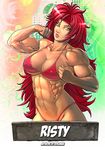  abs bokuman breasts cleavage flexing green_eyes headband large_breasts long_hair muscle pose queen's_blade risty solo 