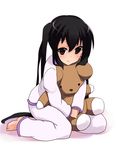  black_hair brown_eyes hug k-on! long_hair nakano_azusa pajamas solo sora_to_umi stuffed_animal stuffed_toy teddy_bear twintails 