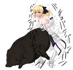  1girl armor bestiality blonde_hair blue_eyes breasts clothed_sex fate/stay_night fate_(series) female futanari interspecies nipples nvrnqsr_chaos pig saber saber_lily sex tongue tongue_out tsukihime 