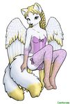  angel_fox anthro blonde_hair breasts bulge bustier canine coonkun corset dickgirl female fox gloves hair herm illumnina intersex legwear lingerie looking_at_viewer mammal multiple_tails panties plain_background sitting smile solo stockings tail underwear white_background wings 