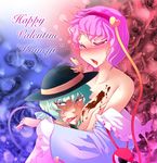  aqua_hair bare_shoulders eyeball hairband hat heart incest komeiji_koishi komeiji_satori kusaka_eiki multiple_girls off_shoulder pink_hair short_hair siblings sisters third_eye touhou valentine yuri 