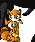  animal blue_eyes cyan_zangoose equine female feral gloves horse interspecies kneeling male marine_the_raccoon mobian orange penis raccoon size_difference sonic_(series) tail tight_clothing 