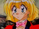  blonde_hair blue_eyes bow bowtie confused earrings jacket jewelry lost_universe millennium_feria_nocturne screencap short_hair solo 