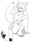  anthro canine female fennec flower flower_in_hair fox hindpaw lafitte mammal paws plain_background skirt solo white_background 