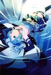  1girl arms_up bare_shoulders blonde_hair blue_eyes cape gloves hanokage highres lying magical_girl mahou_shoujo_madoka_magica miki_sayaka on_back scan short_hair solo thighhighs water white_gloves white_legwear zettai_ryouiki 