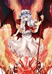  asagi_(kabocha_oukoku) ascot bad_id bad_pixiv_id bat_wings blue_hair chain dress hat hat_ribbon light_smile mary_janes polearm red_eyes remilia_scarlet ribbon shoes short_hair solo spear spear_the_gungnir touhou weapon wings 
