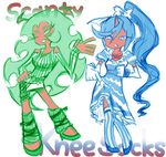  demon_girl horns kneesocks_(character) kneesocks_(psg) panty_&amp;_stocking_with_garterbelt red_skin scanty scanty_(psg) smile wink 