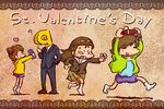  ? anger_vein angry chibi english formal futami_ami futami_mami gift hair_bobbles hair_ornament holding holding_gift idolmaster idolmaster_(classic) minase_iori multiple_girls p-head_producer producer_(idolmaster) puton running siblings side_ponytail sisters tiptoes twins veins 