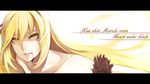  bakemonogatari bare_shoulders blonde_hair blood blood_on_face highres irohara_mitabi kiss-shot_acerola-orion_heart-under-blade letterboxed long_hair monogatari_(series) slit_pupils smile solo very_long_hair yellow_eyes 