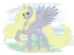  armor blonde_hair cross-eyed crown derp derpy_hooves_(mlp) equine female feral friendship_is_magic grey_body hair hooves horse looking_at_viewer mammal my_little_pony pegasus pony princess royalty solo standing tail unknown_artist wings yellow_eyes 