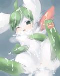  butt cum female green_eyes hatsuga japanese_text messy one_eye_closed panting pawpads pok&eacute;mon pussy shaymin wet white 